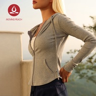 MOVING PEACH Women Sports Coat Slim Fit Full-zip Outdoor Running Hoodie Breathable Ribbed Knit Jacke