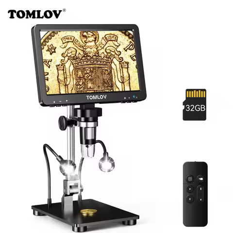 TOMLOV DM9 Pro HDMI Digital Microscope 7'' IPS Screen Microscopes 1200X Entire Coin View 16MP Profes