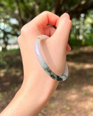 天然翡翠 緬甸 A玉 玉鐲 • 花青粉紫圓鐲