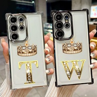 Crown Letter T W R F Silicone Soft Case For Samsung S26 Ultra A57 A37 S25 FE S24 Plus S23 S22 S21 S2
