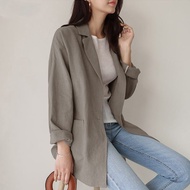 Nabila Blazer - Women's Blazer - Korean Women's Blazer - Plain Linen Outer Work Long Sleeve Active Front Pocket