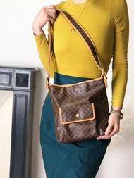 【日本直送 名牌二手包】CELINE 賽琳 馬車LOGO 肩背包 棕色 PVC皮革 vintage 古董 f23gdx