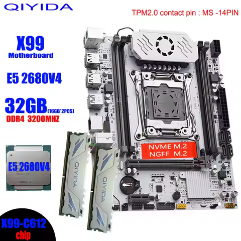 QIYIDA X99 Motherboard Kit Set LGA 2011-3 Xeon E5 2680 V4 CPU Processor 32G=2*16G DDR4 REG ECC RAM M