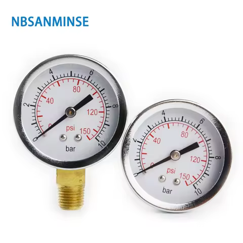 NBSANMINSE SMCB General Purpose Air Pressure Gauge 1/4G / NPT 2 inch 50mm Metal Pressure Gauge 10Bar