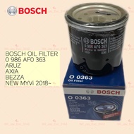 BOSCH O-0363 OIL FILTER FOR PERODUA NEW MYVI 2018, ARUZ, AXIA,BEZZA,ATIVA 0986AF0363