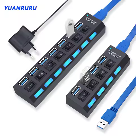 3.0 USB Hub Multi USB Splitter USB Multi Hub USB 3 Hub Use Power Adapter 4/7 Port 2.0 USB Port with 