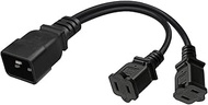 0.32M/1FT IEC320 C20 TO Dual 1-15R US socket Y Splitter Power Plug cord，PDU/UPS C20 plug to dual US 
