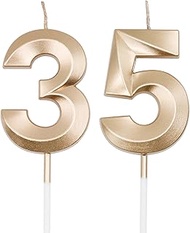 Champagne Gold 35th & 53rd Birthday Candles for Cakes, Number 35 53 Candle Cake Cupcake Topper for B
