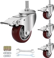 AOCHENLY Caster Wheels, Heavy Duty Castors M12-1.75x1-1/5, 1/2''-13x1-1/5 Stem Casters Threaded Swiv