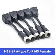 1pc M12 8Pin to RJ45 Waterproof Connector A-type Encoder to RJ45 Female Network Sensor 8 Pin A-Codin