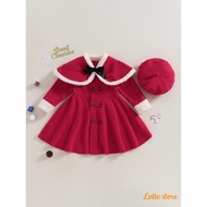 Girls ́ Holiday Party Set Red Patchwork Jacket and Hat 2PC Christmas Church Event Outfit