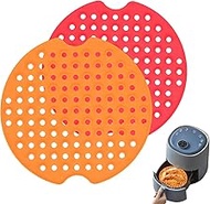 Podazz Upgraded Air fryer liners,8 Inch Round Non-stick Silicone Air Fryer Basket Mats,Air Fryer Accessories For NINJA, GOURMIA, POWER XL, CHEFMAN, ULTREAN, PHILIPS, and More (2Pcs,Orange+Red)