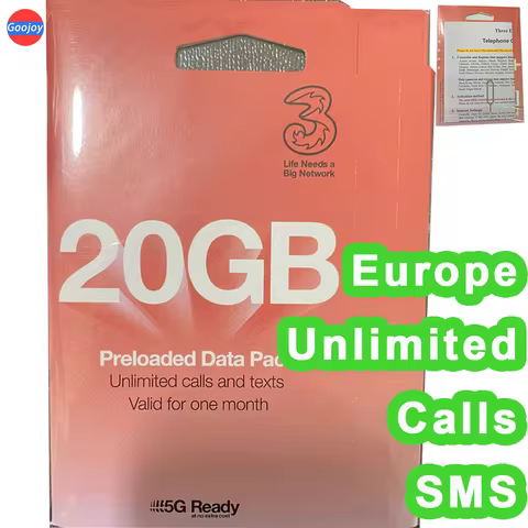 Europe Three 1 Month Data Prepaid Sim Card，UK Phone Number，Talk & SMS，Free Roaming Europe，No Contrac