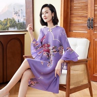 S3383 One Size (45-75kg) Chinese Style Printed Dress Spring New Chinese Style Mothers Dress Large Si