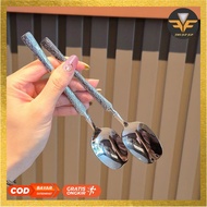 Patterned Stainless Steel Tablespoons Korean Square Tablespoons Long Handle Tablespoons