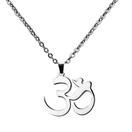 [mojotorw7] Silver Stainless Steel Pendant Necklace Aum Om  Sanskrit Amulet Charms
