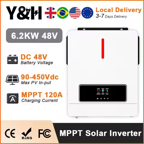Y&H 6.2KW 4.2KW Hybrid Solar Inverter 48V 24V 220V Pure Sine Wave Inverter MPPT 120A Solar Controlle