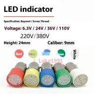 BA9S LED Lamp Bead Indicator Bulb B9 Color Mount Screw E10 6.3V 12V 24V110V 220V 380V 10pcs