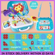 206 Pieces Kids Toolbox Toy Set Electric Drill Screw Nut Pretend Play Toy Educational Toy Boy Gift