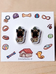 耳針/耳夾/耳環 手工製作 八哥犬(一對)