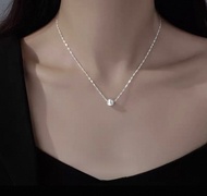 S925通體純銀頸鏈連1粒拉絲珠珠吊咀 925 Sterling Silver Necklace with a Single Brushed Bead Pendant 白水晶，粉水晶，黃水晶，金髪晶，