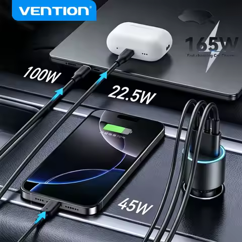 Vention 165W Car Charger PD QC4.0 100W Quick Charging For Macbook OPPO VIVO POCO SFC2.0 45W USB C Ch