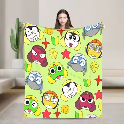 Super Soft Keroro Frog Cartoon Throw Blanket Premium Fleece Flannel Lightweight Bed Blanket Super Co
