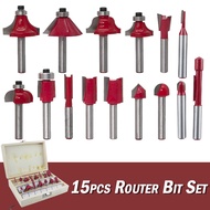 Mata Mesin Profil Router Bit Set 15 Pcs 1/4" Untuk Membentuk Kayu Free Box Kayu -270401