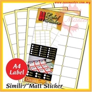 A4 Label Sticker Simili (Matt) | A4 Pre Cut Sticker | A4 Blank White Sticker | Address Label | Barco