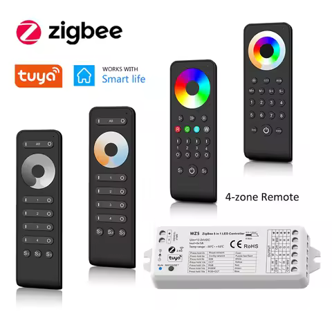 5in1 Tuya Zigbee 3.0 LED Controller Dimmer CCT RGBW RGB+CCT RGBCW Strip 12V 24V 2.4G Remote fr Alexa