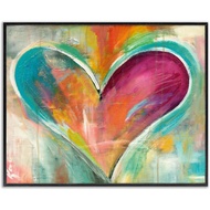 Abstract Colorful Textural Heart Painting Framed Giclee Art Design By Artist Kami Lerner