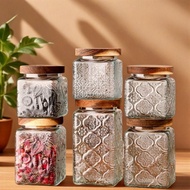 European Style Glass Begonia Pattern Glass Sealed Jar Exquisite Bottle Glass Jar Sealed Food Grade S