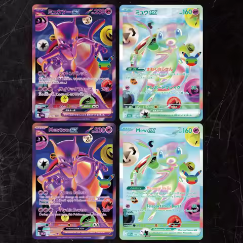 4pcs 30th Anniversary Mewtwo ex & Mew ex Japanese & English DIY Holographic Texture Cards, Premium A