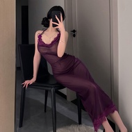 Sexy Lace Gauze Pleated Tight-Fitting Sling Skirt - Rose Pattern 9449