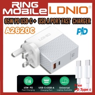 [Ready Stock] LDNIO A2620C 65W PD USB-C + Single USB Port Fast Charge Wall Charger for Laptop / Samsung / Huawei / Xiaomi / Huawei / Oppo / Vivo / Realme / OnePlus