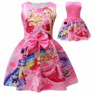 Barbie Doll Print Dress for Kids Girl 1 2 3 4 5 6 7 8 Years Old Summer Pink Sleeveless Dress for Children Girl Birthday Party Princess Dresses Kid Girls Barbie Dresses