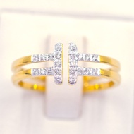 Happy Jewelry แหวนเพชร T ก้านคู่ ทองแท้ 9k 37.5% เพชรเกสร ME967