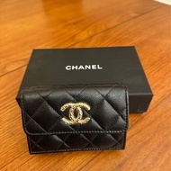 CHANEL 黑荔枝蛇鏈雙C雙面釦三折短夾