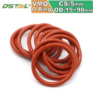 CS 5mm OD 15-90mm Red VMQ O Seal Rings Food Grade Silicone O-rings Nontoxi High Temperature Tesistan