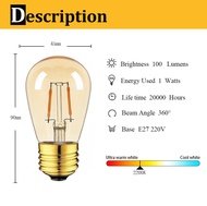 1W 3W หลอดไฟเอดิสันสไตล์วินเทจ E27 ST45โคมระย้าโคมไฟติดเพดาน220V สีขาวนวลอบอุ่น2200K หลอดไฟกลางคืนย้