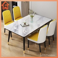 Nordic dining table and chair combination household light luxury and minimalist small unit dining table tempered glass imitation marble dining table