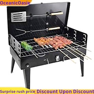 OceanicOasie Set Alat Pemanggang Boleh Lipat Besi Tahan Karat BBQ Stainless Steel Foldable BBQ Grill Charcoal Roast Barbecue Pan