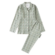 Muji muji Double Gauze Pajamas Ladies Pure Cotton Long-Sleeved Spring Summer Loungewear Suit No Side