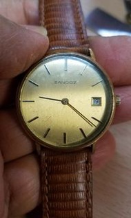 舊裝 SANDOZ 山度士 包金 日曆 上鍊 機械 薄裝 兩針 手錶 (see settlement location frist)