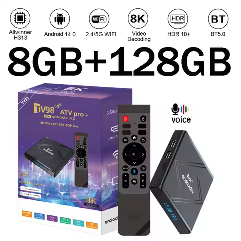 TV98 ATV Pro Plus TV Box Android 14 BT5.0 Media Player Allwinner H313 Voice remote 4G 5G Dual Wifi6 
