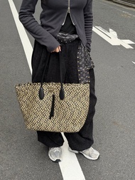 中古包 Ferragamo 菲拉格慕 特別款 黑白草編托特包