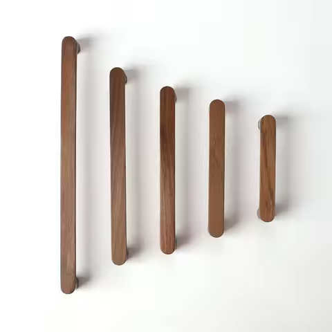 Minimalist Nordic Style Cabinet Handles Walnut Wood Rounded Edges Drawer Pulls 96mm Eco-Friendly War