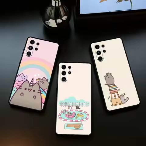 Cute cat O-Pusheenes-es Phone Case For Samsung S26,S25,S24,S23,S22,S30,S21,Ultra,Plus,FE 5G Black So