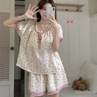 Summer Women's Homewear Korean Version Sweet Short-Sleeved Shorts Pajamas Women Jacquard Contrast Co