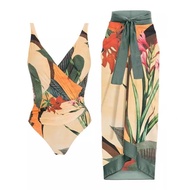 2023 New 2pcs/set Beach Swimwear Retro Swimming Bikini Suit One-piece Beach Suit Conservative Skinny